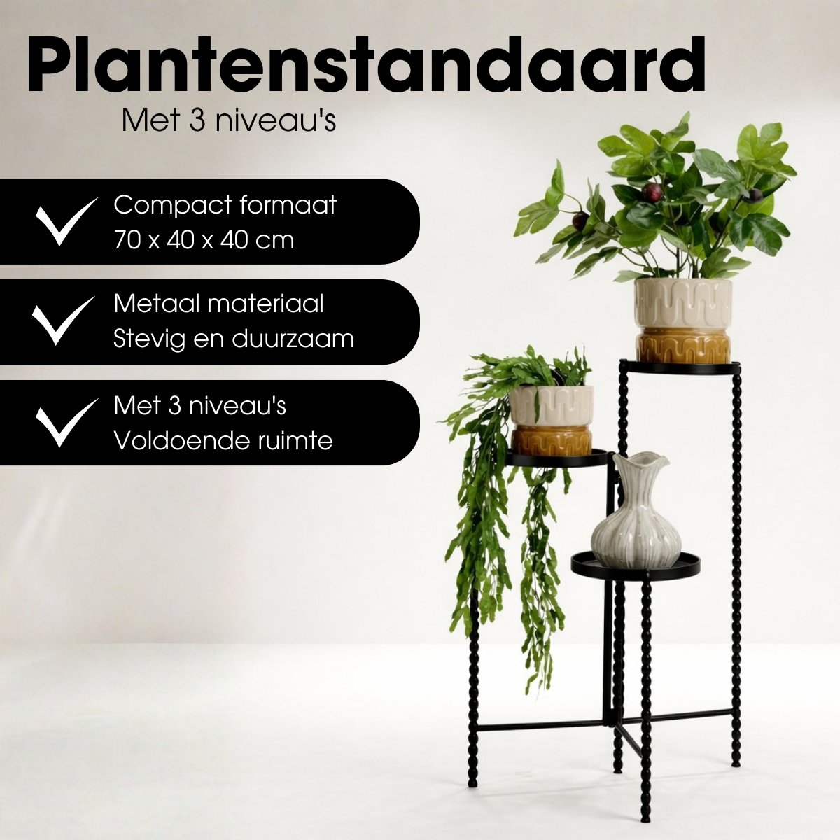 Plantenstandaard Salvo Zwart Mica Decorations