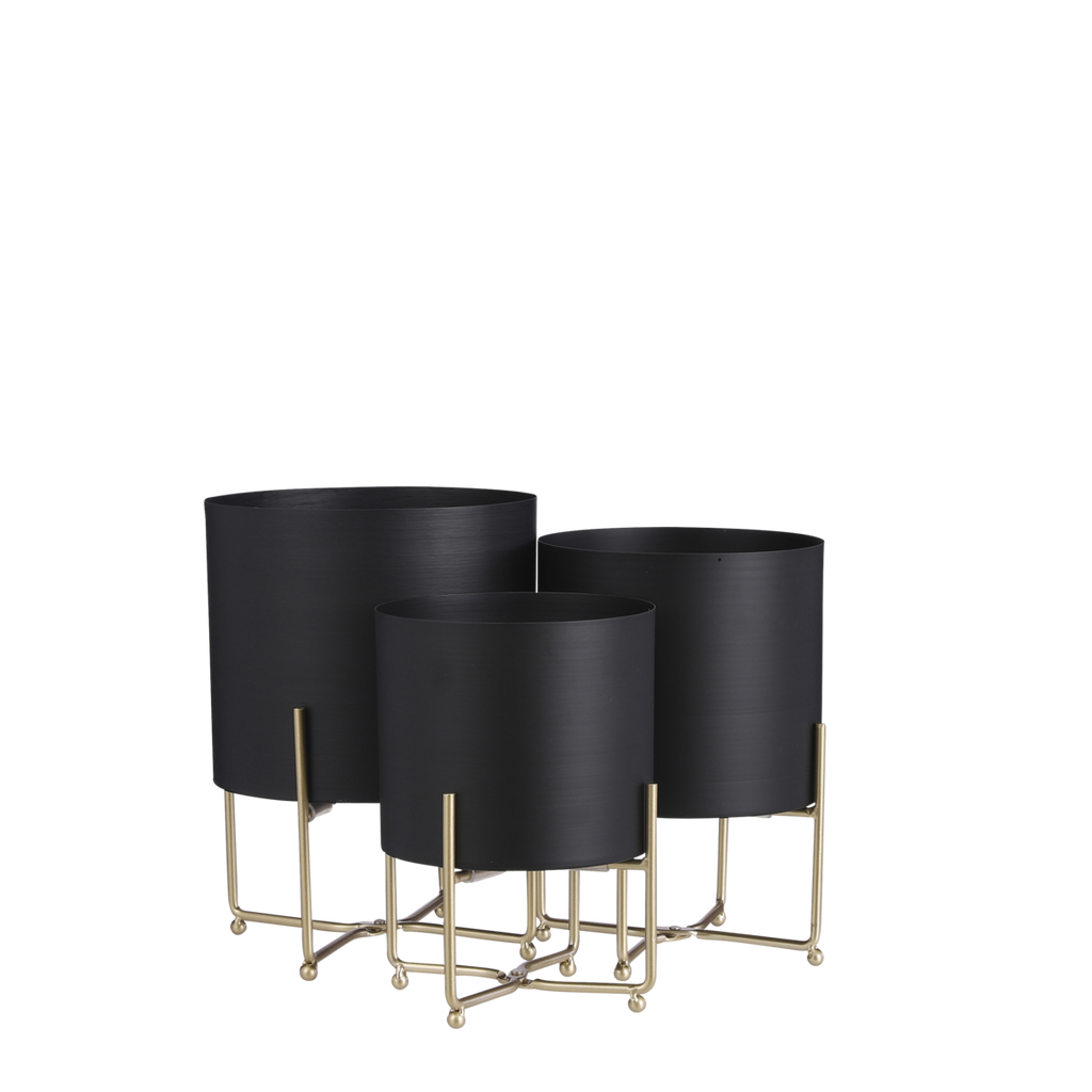 Aries Bloempot op Standaard - Set van 3 - H32 x Ø24 cm - Zwart