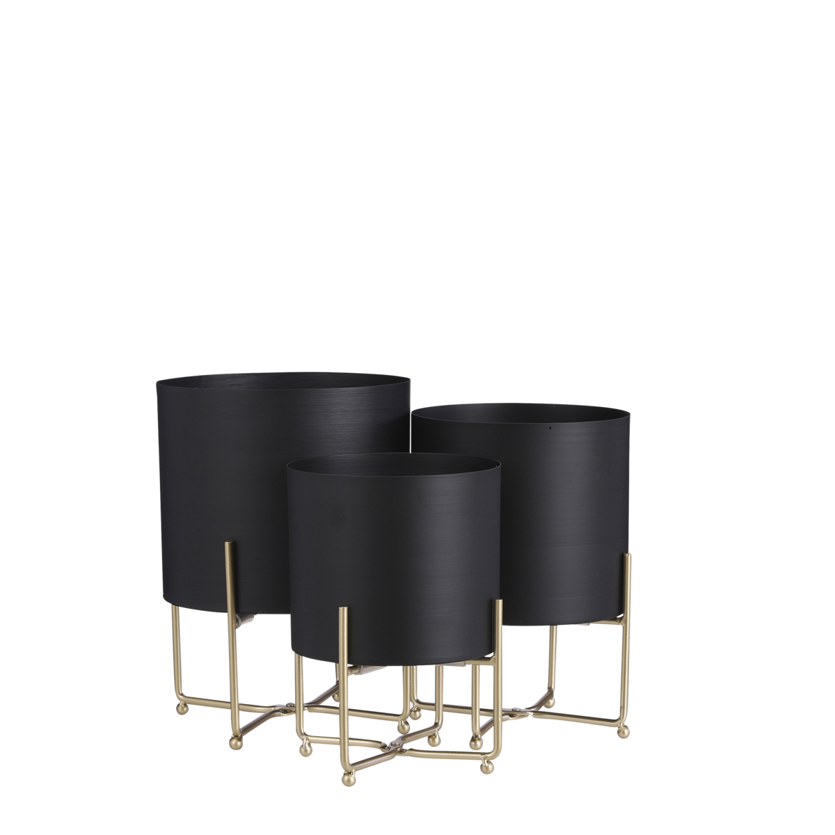 Aries Bloempot op Standaard - Set van 3 - H32 x Ø24 cm - Zwart