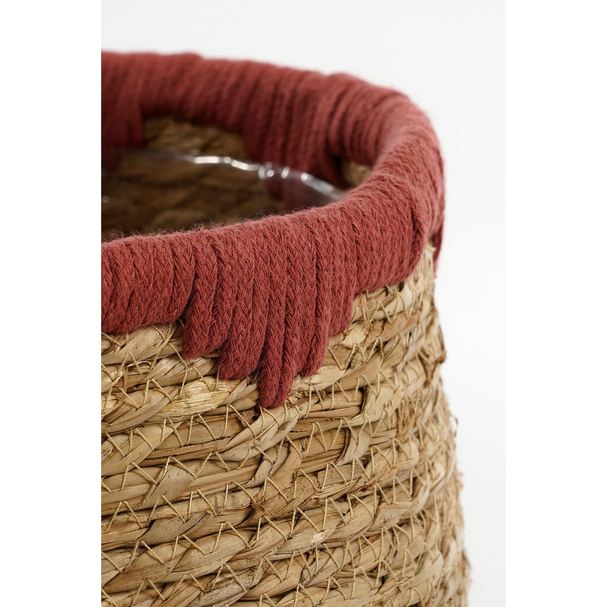 Jorck Plantenmand - Set van 3 - H24 x Ø26 cm - Zeegras - Rood, Bruin