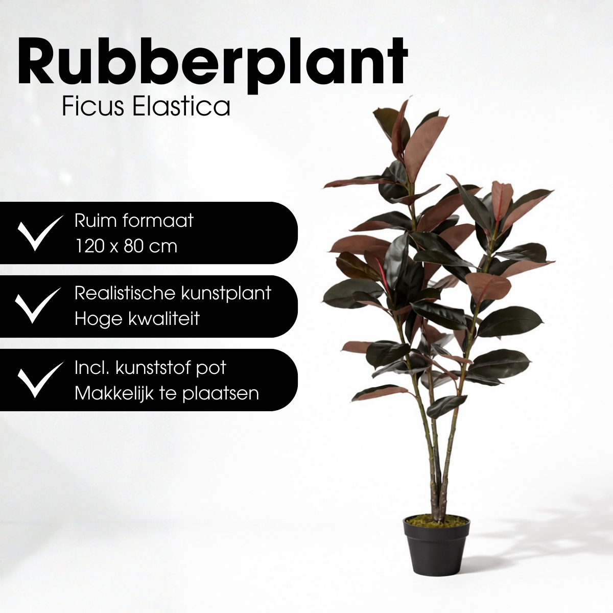 Kunstplant Rubberplant Rood Mica Decorations